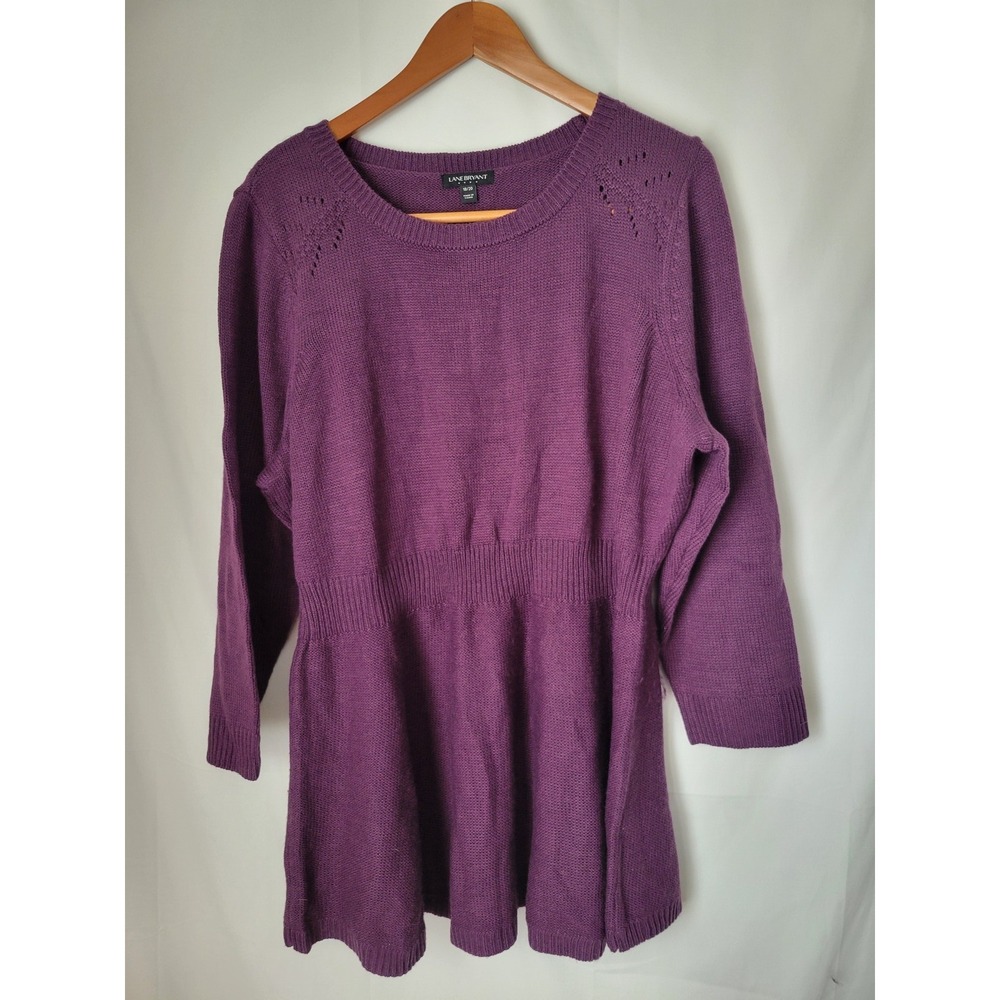Lane Bryant Women's Plus Size 18/20 Purple Tunic Sweater 3/4 Sleeve Knit Top